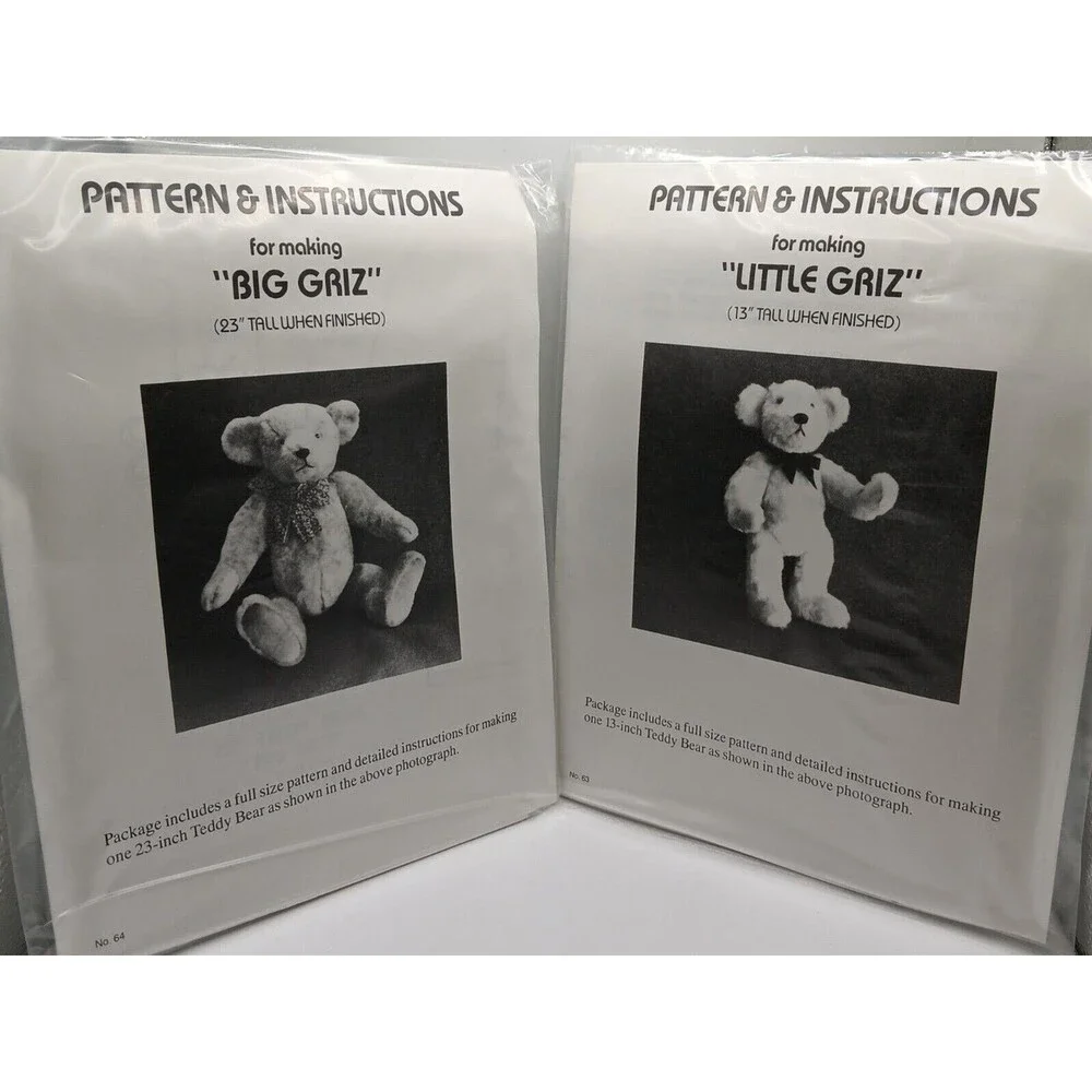 4) Dorothy L. Rowland Pattern & Instructions For Big And Little Griz, Dog, Sheep